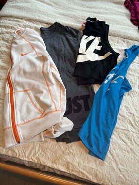Nike White Hoodie with Orange Trim and Blue Athletic Tank
